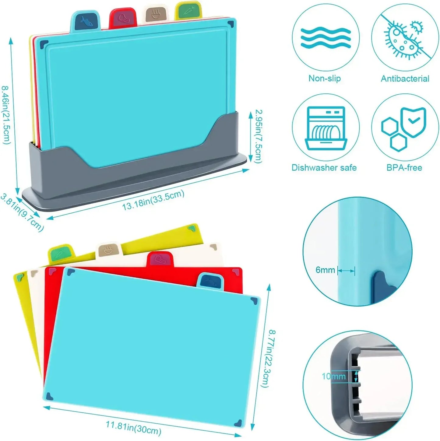 CARLA HOME 4 Pcs Colour Coded Cutting Board Set with Stand for Kitchen Organisation - Image 4
