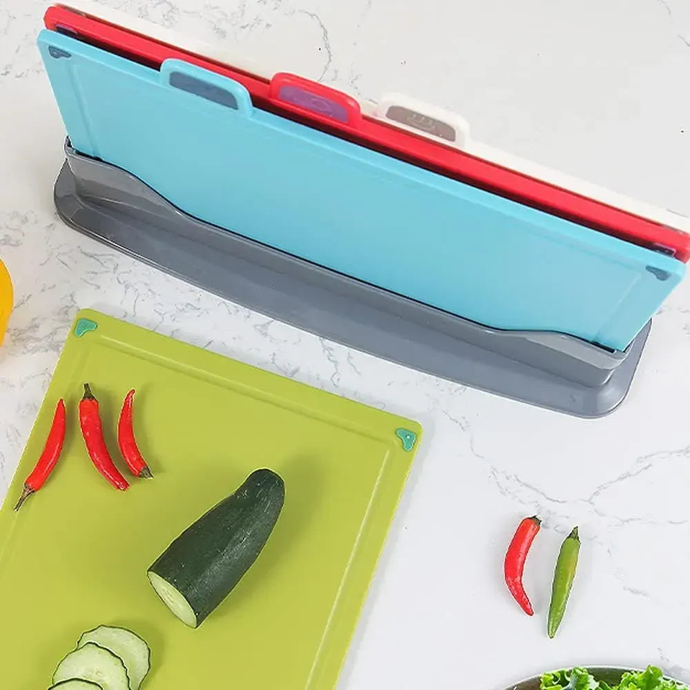 CARLA HOME 4 Pcs Colour Coded Cutting Board Set with Stand for Kitchen Organisation - Image 6