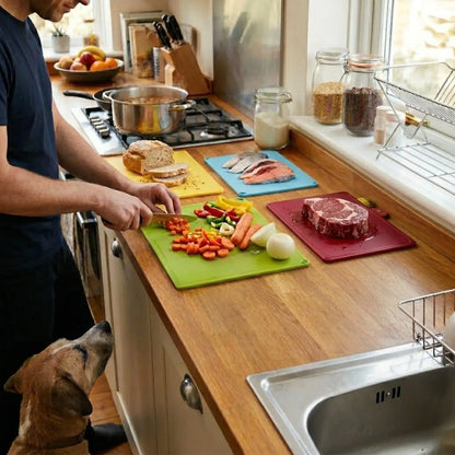 CARLA HOME 4 Pcs Colour Coded Cutting Board Set with Stand for Kitchen Organisation - Image 8