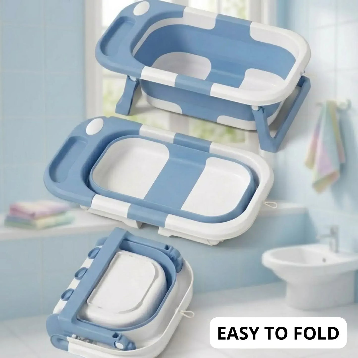 CARLA HOME Foldable Baby Bath Tub with Collapsible Toddler - Blue - Image 6