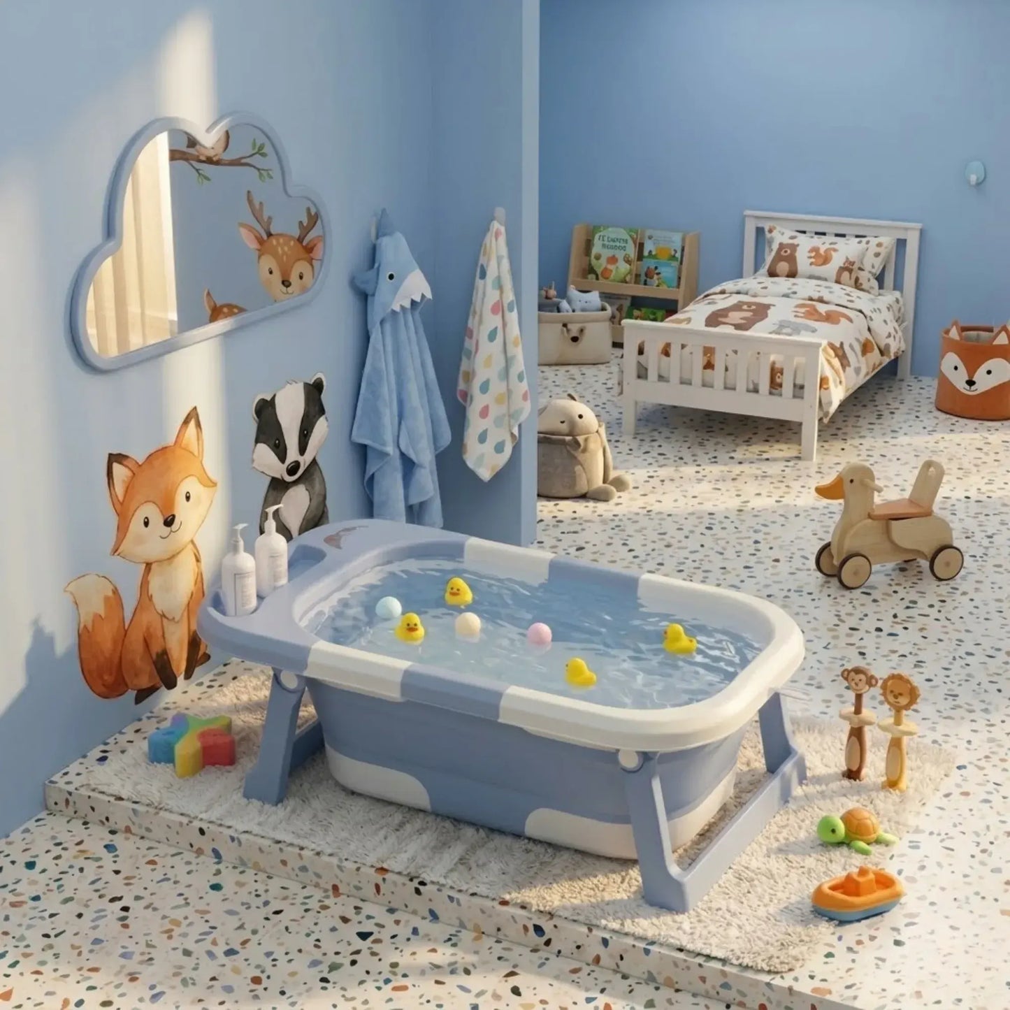CARLA HOME Foldable Baby Bath Tub with Collapsible Toddler - Blue - Image 8