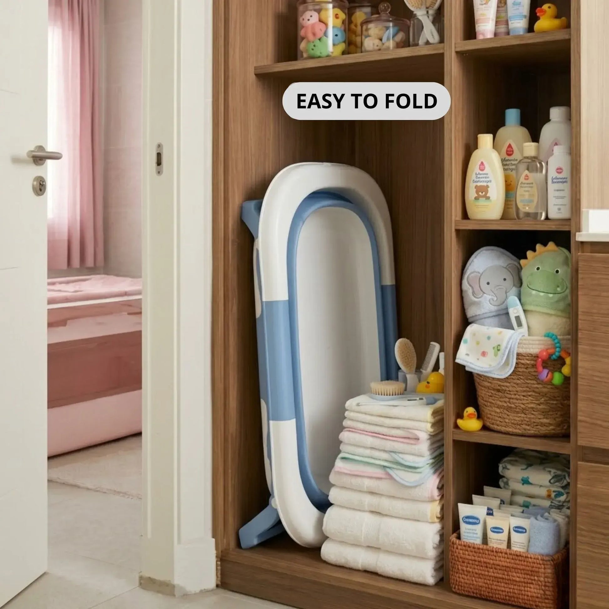 CARLA HOME Foldable Baby Bath Tub with Collapsible Toddler - Blue - Image 9