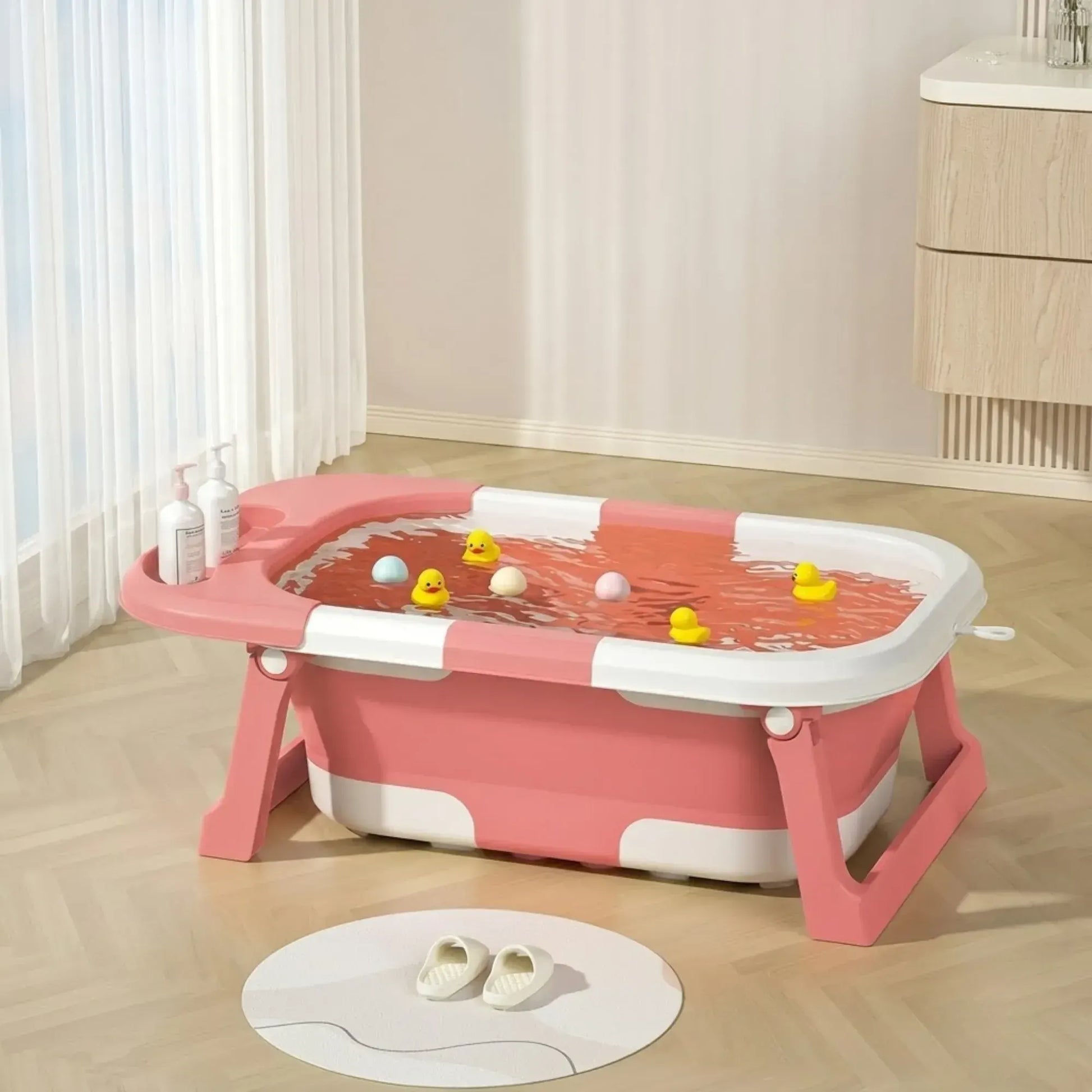 CARLA HOME Foldable Baby Bath Tub with Collapsible Toddler - Pink - Image 2
