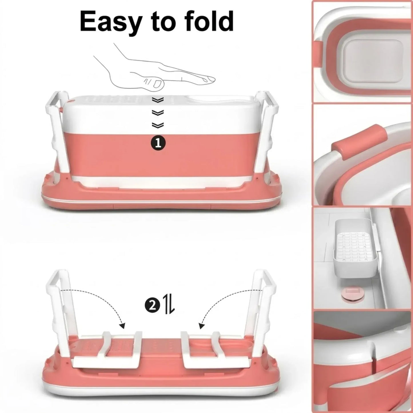 CARLA HOME Foldable Baby Bath Tub with Collapsible Toddler - Pink - Image 4