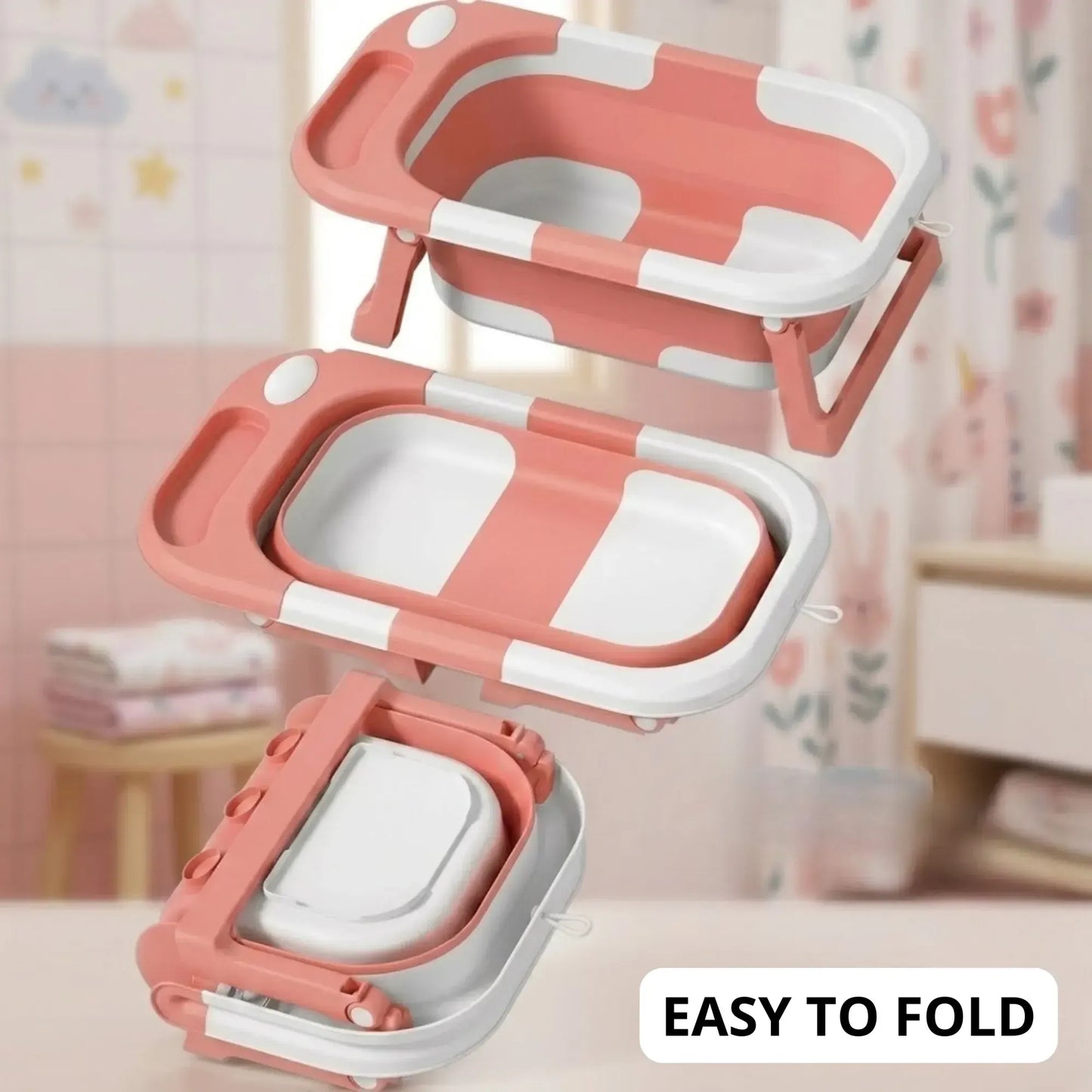 CARLA HOME Foldable Baby Bath Tub with Collapsible Toddler - Pink - Image 6