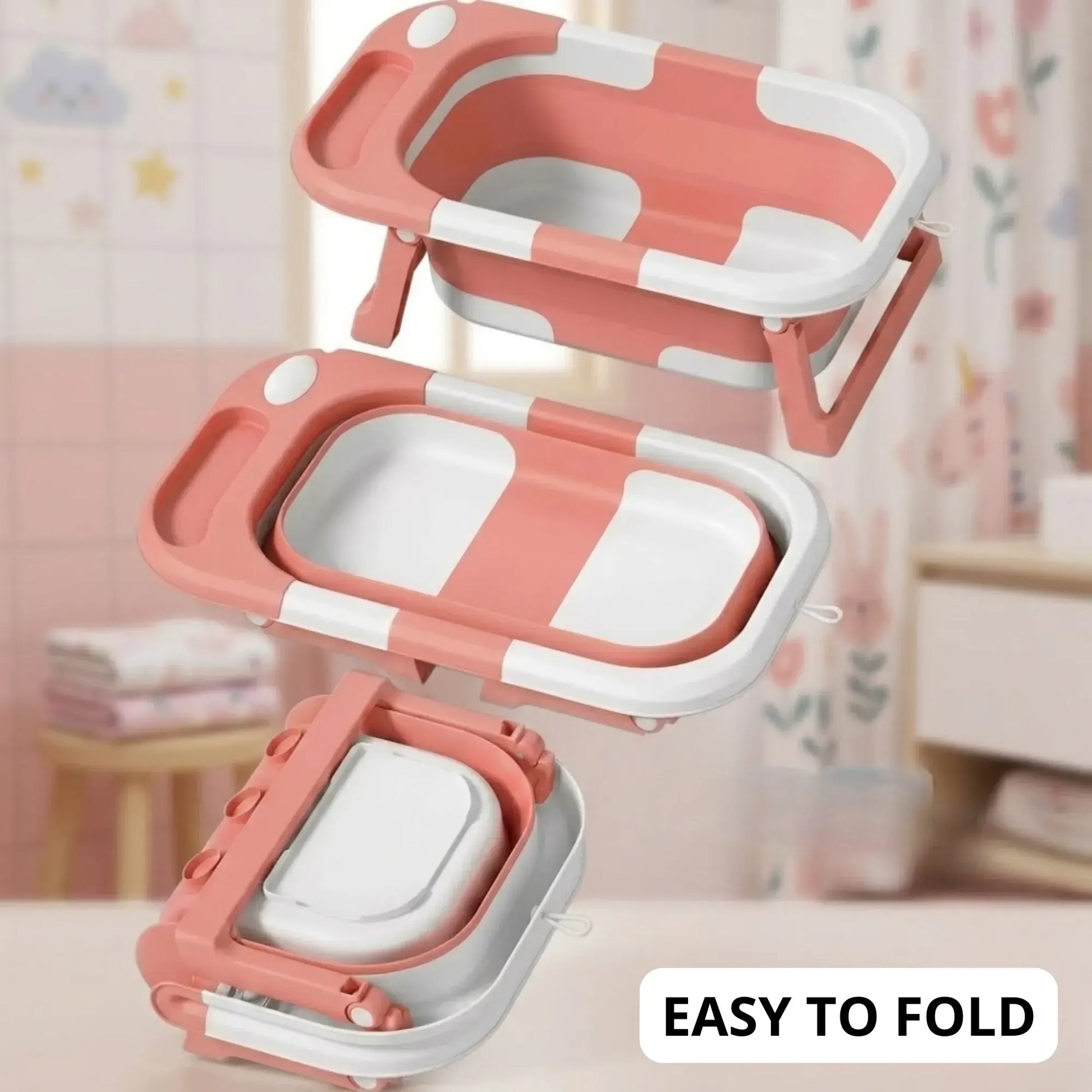CARLA HOME Foldable Baby Bath Tub with Collapsible Toddler - Pink - Image 6