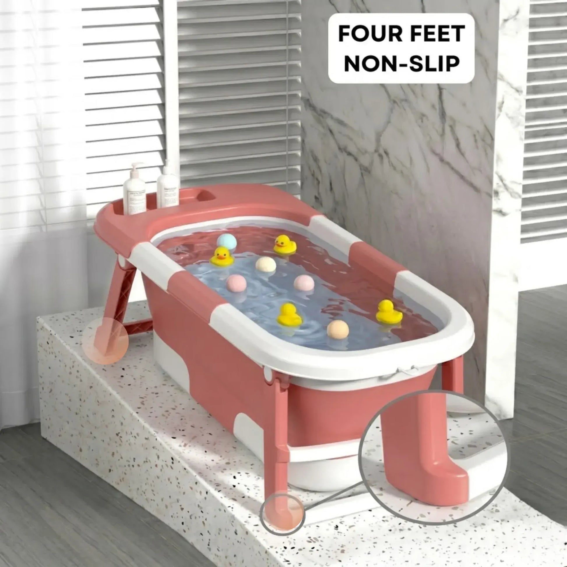 CARLA HOME Foldable Baby Bath Tub with Collapsible Toddler - Pink - Image 7