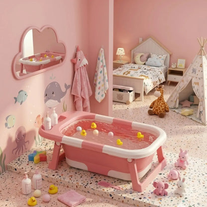 CARLA HOME Foldable Baby Bath Tub with Collapsible Toddler - Pink - Image 8