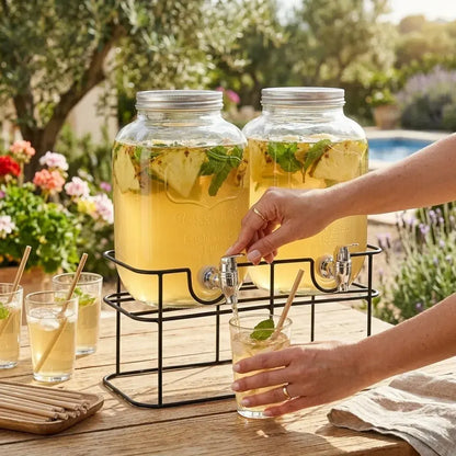 CARLA HOME 2 Pack Glass Drink Dispensers with Juice Pot Stand - 4L - Image 2