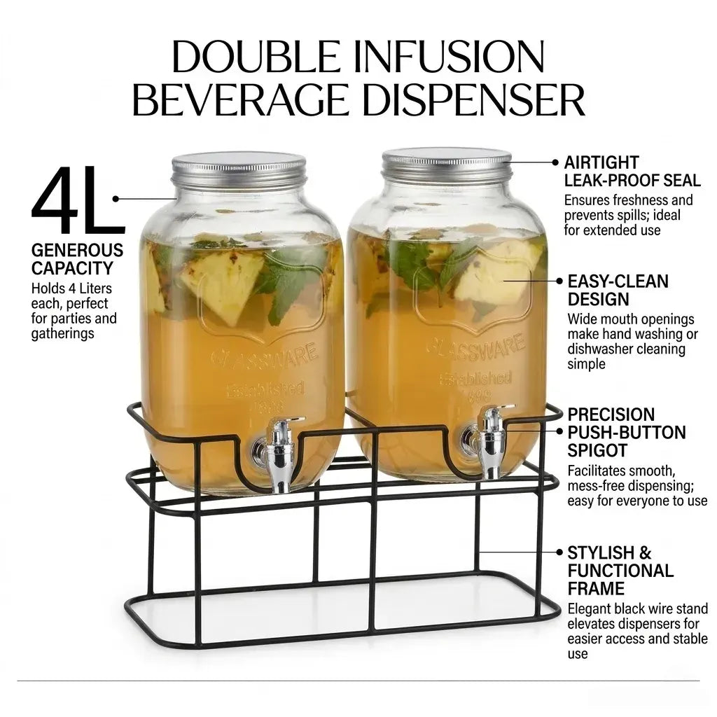 CARLA HOME 2 Pack Glass Drink Dispensers with Juice Pot Stand - 4L - Image 3