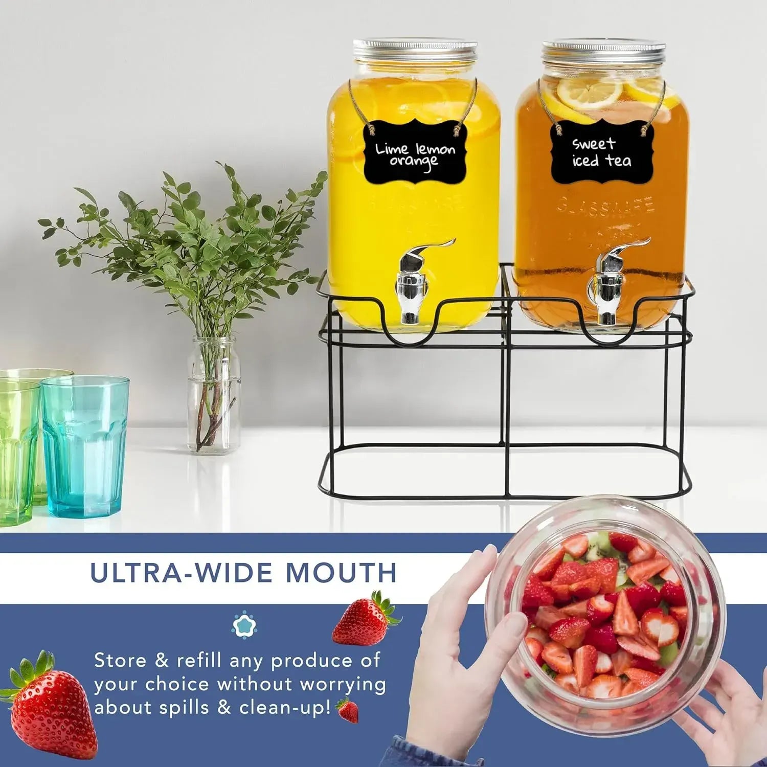 CARLA HOME 2 Pack Glass Drink Dispensers with Juice Pot Stand - 4L - Image 4