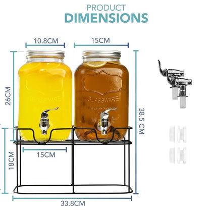 CARLA HOME 2 Pack Glass Drink Dispensers with Juice Pot Stand - 4L - Image 6