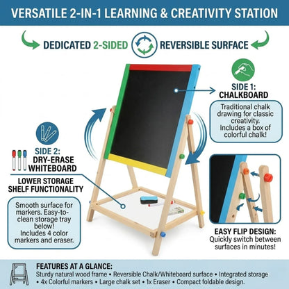 CARLA HOME 2-in-1 Kids Art Easel Chalkboard & Whiteboard - Image 3
