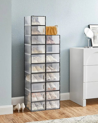 CARLA HOME 18-Pack Shoe Storage Boxes - Clear Stackable - Black - Shoe Box Storage - Image 2