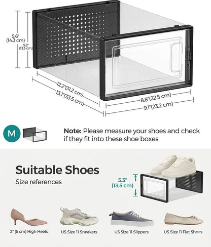 CARLA HOME 18-Pack Shoe Storage Boxes - Clear Stackable - Black - Shoe Box Storage - Image 3