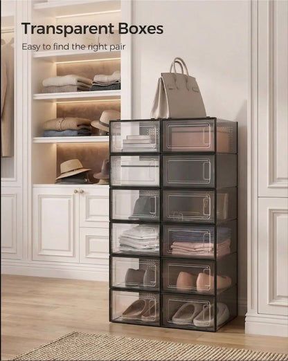 CARLA HOME 18-Pack Shoe Storage Boxes - Clear Stackable - Black - Shoe Box Storage - Image 8