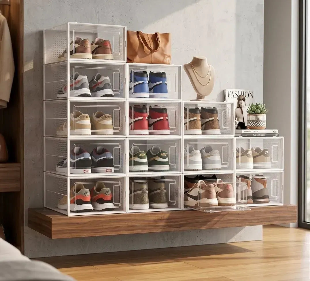 CARLA HOME 18-Pack Shoe Storage Boxes - Clear Stackable - White - Shoe Box Storage - Image 2