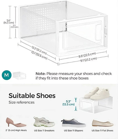CARLA HOME 18-Pack Shoe Storage Boxes - Clear Stackable - White - Shoe Box Storage - Image 3