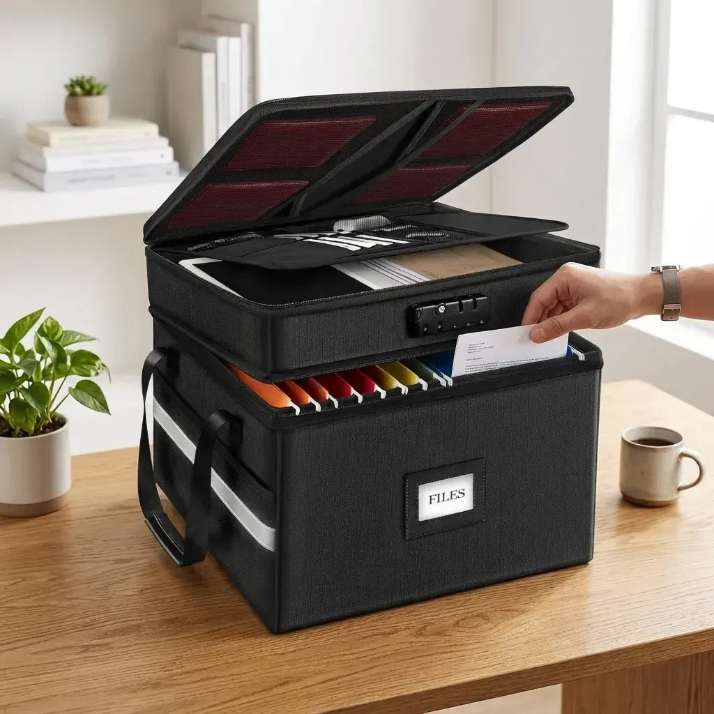 CARLA HOME Fireproof Document Box with Lock - Fabric - Office - Fireproof Document Safe - Image 2