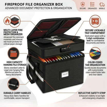 CARLA HOME Fireproof Document Box with Lock - Fabric - Office - Fireproof Document Safe - Image 3