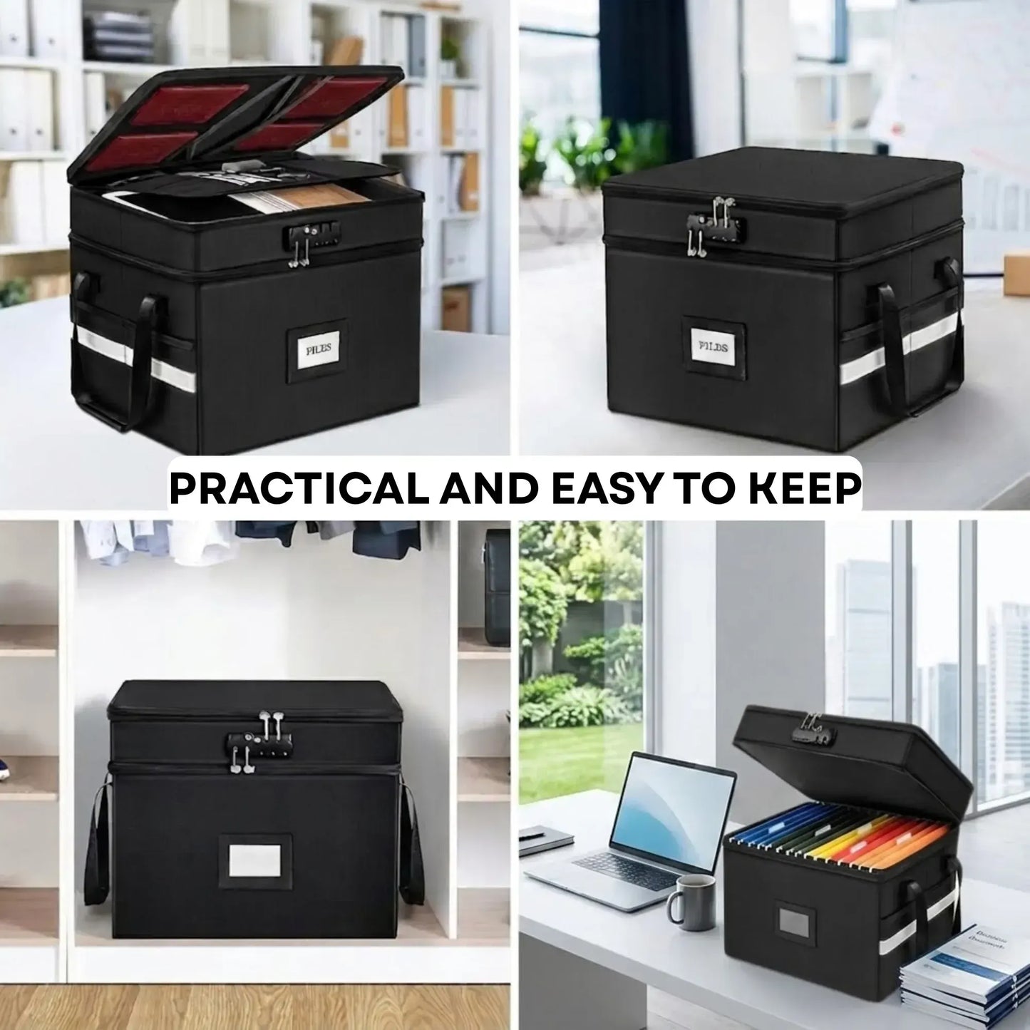 CARLA HOME Fireproof Document Box with Lock - Fabric - Office - Fireproof Document Safe - Image 8