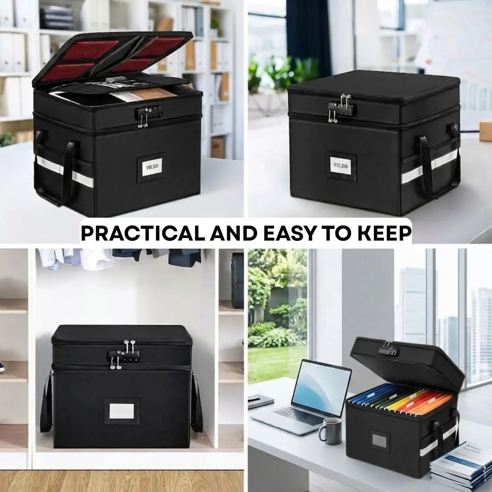 CARLA HOME Fireproof Document Box with Lock - Fabric - Office - Fireproof Document Safe - Image 8