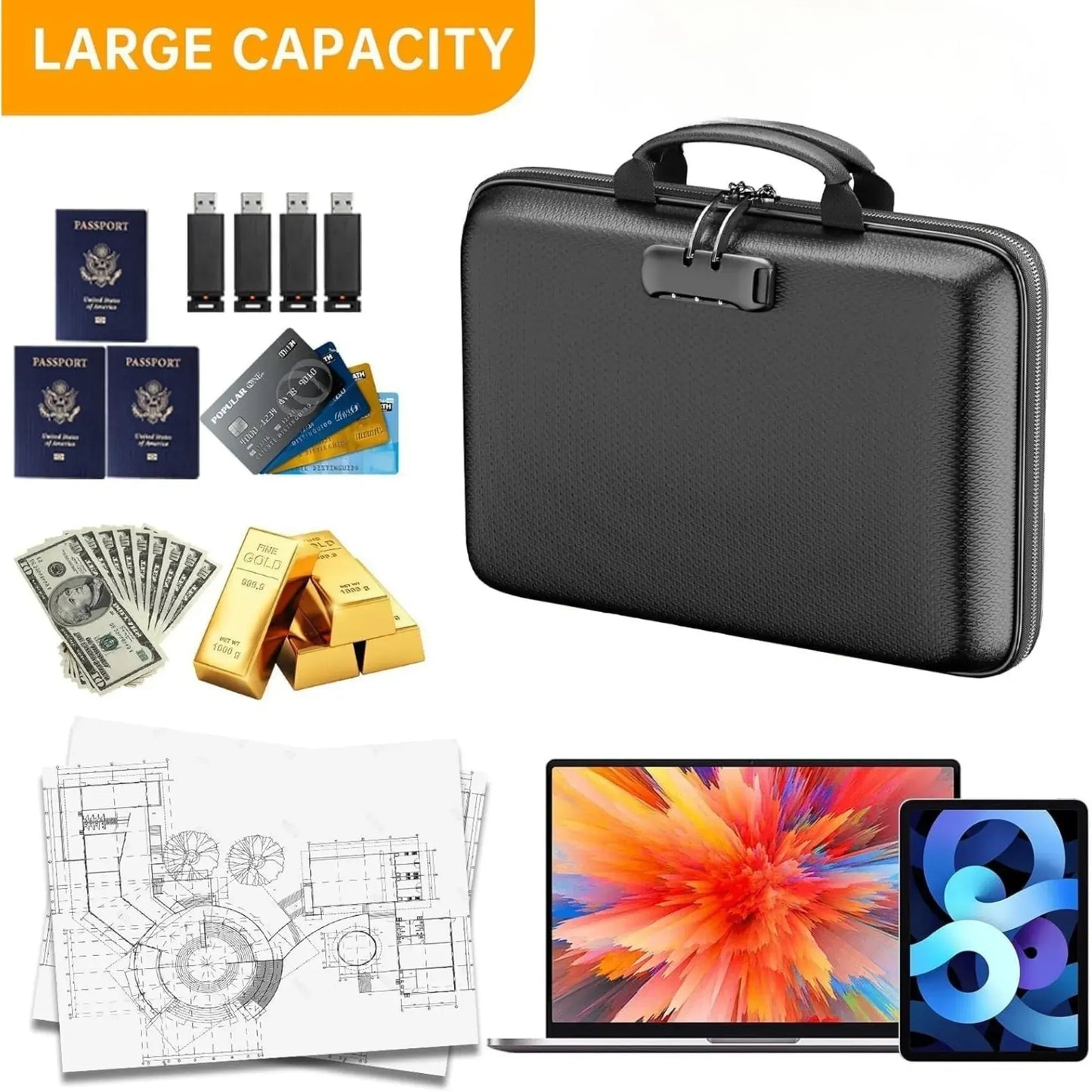 CARLA HOME Fireproof Document Box with Lock - Hard Shell - Glass Fiber - Fireproof File Organizer - Image 4