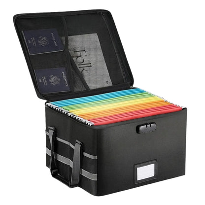 CARLA HOME Fireproof Document Box with Lock - Collapsible Black - Glass Fiber - Reflective Strip Design