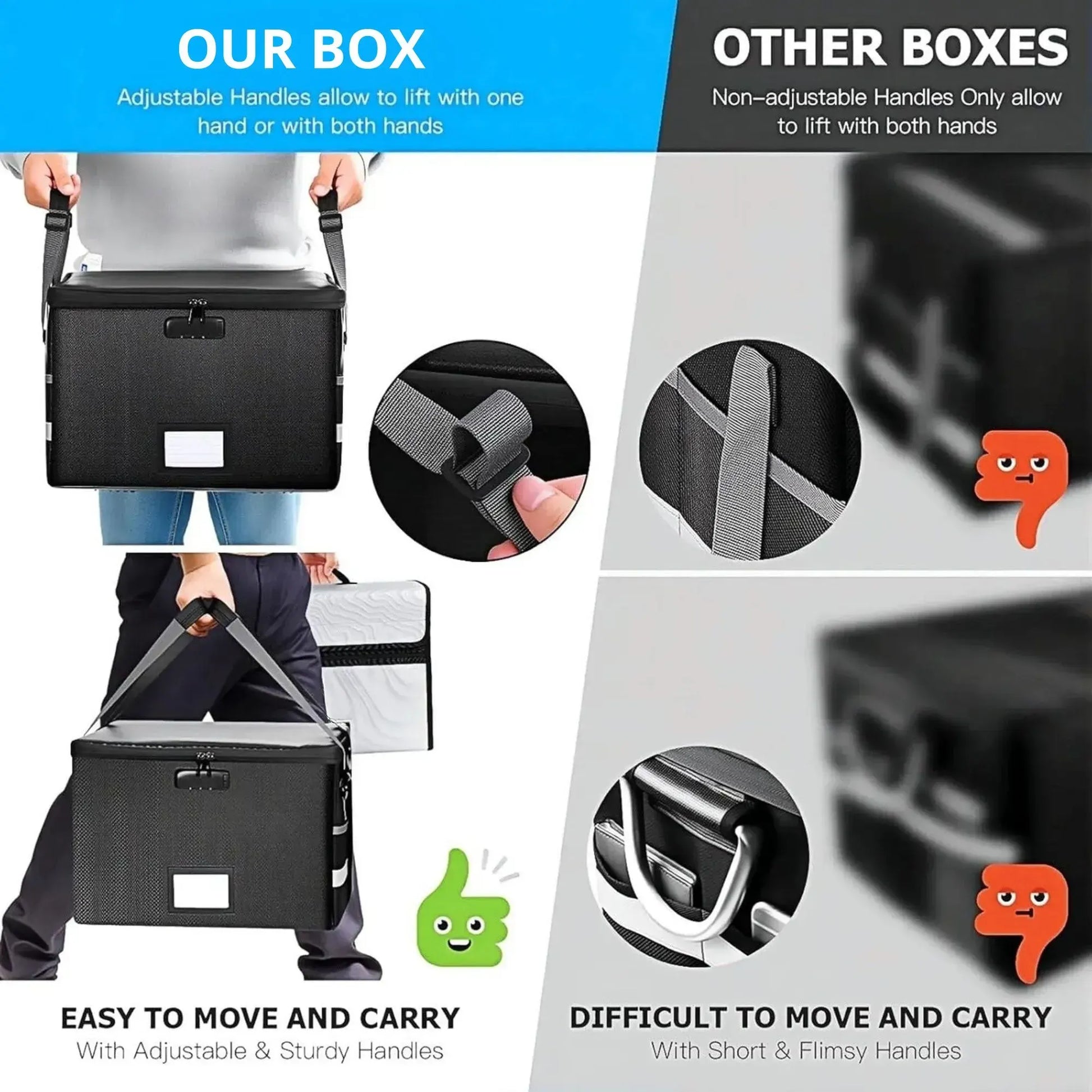 CARLA HOME Fireproof Document Box with Lock - Collapsible Black - Glass Fiber - Reflective Strip Design - Image 3