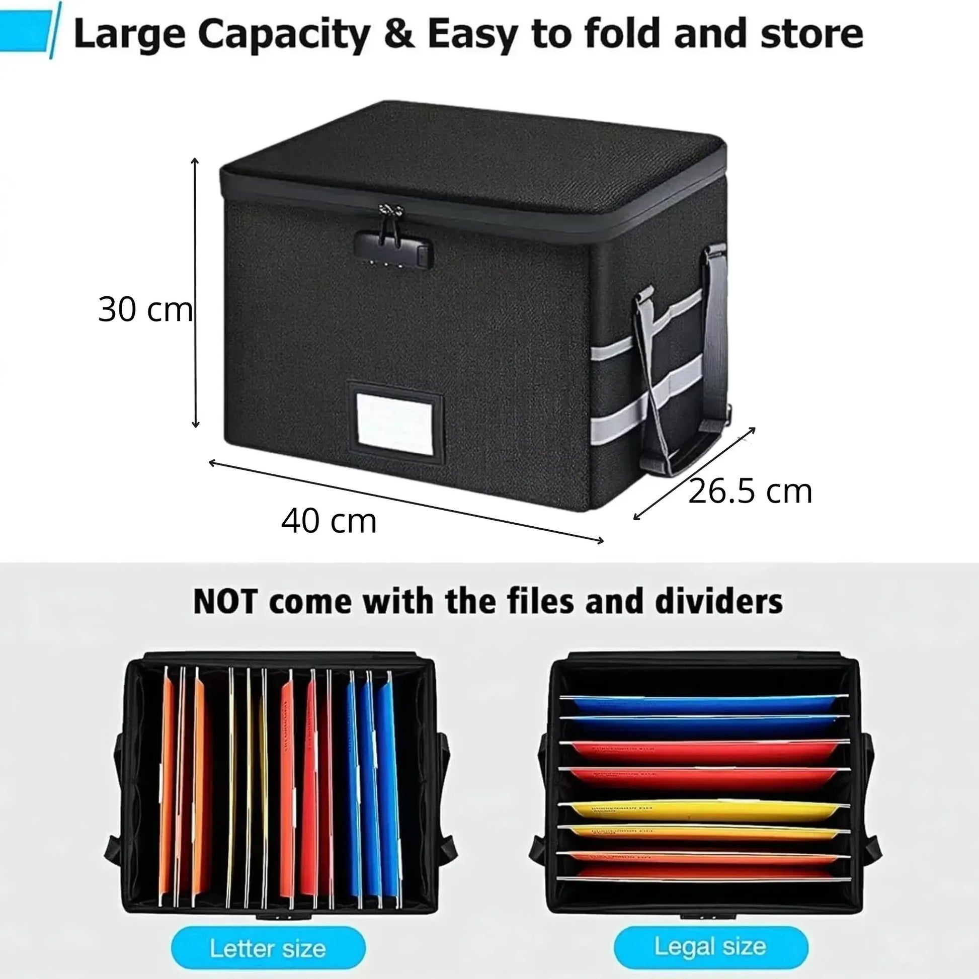 CARLA HOME Fireproof Document Box with Lock - Collapsible Black - Glass Fiber - Reflective Strip Design - Image 4