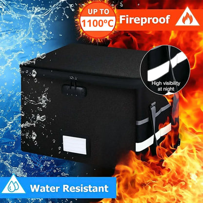 CARLA HOME Fireproof Document Box with Lock - Collapsible Black - Glass Fiber - Reflective Strip Design - Image 7