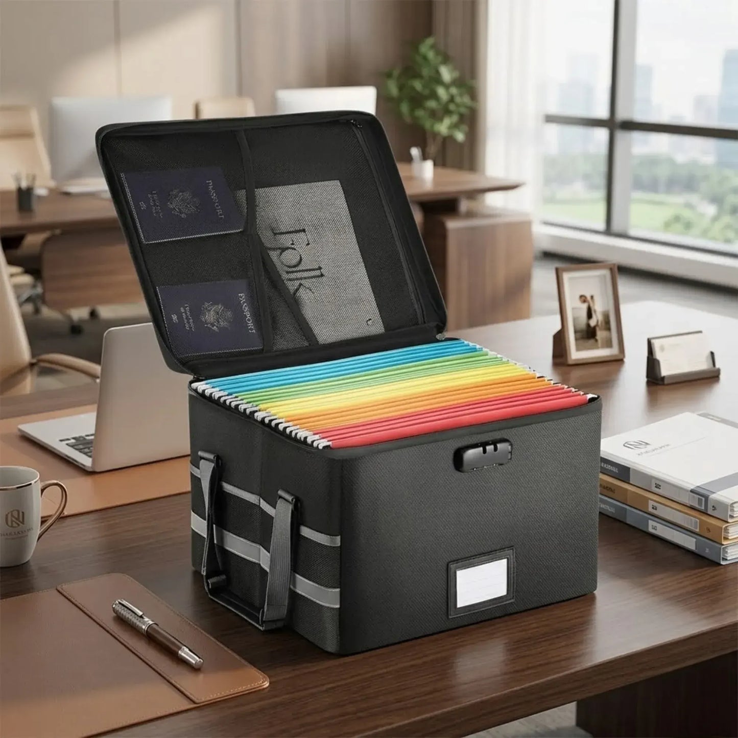 CARLA HOME Fireproof Document Box with Lock - Collapsible Black - Glass Fiber - Reflective Strip Design - Image 8