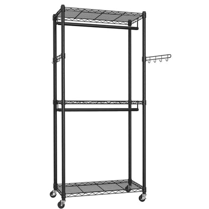 CARLA HOME Double Rail Garment Rack with Shelves - Rolling - Portable Wardrobe - Image 4