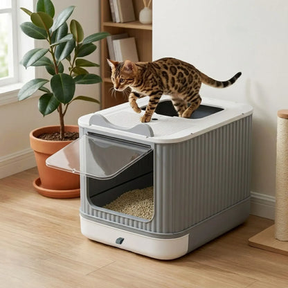 CARLA HOME Enclosed Cat Litter Box - Drawer Tray - Large - Scoop Drawer Design - Image 2