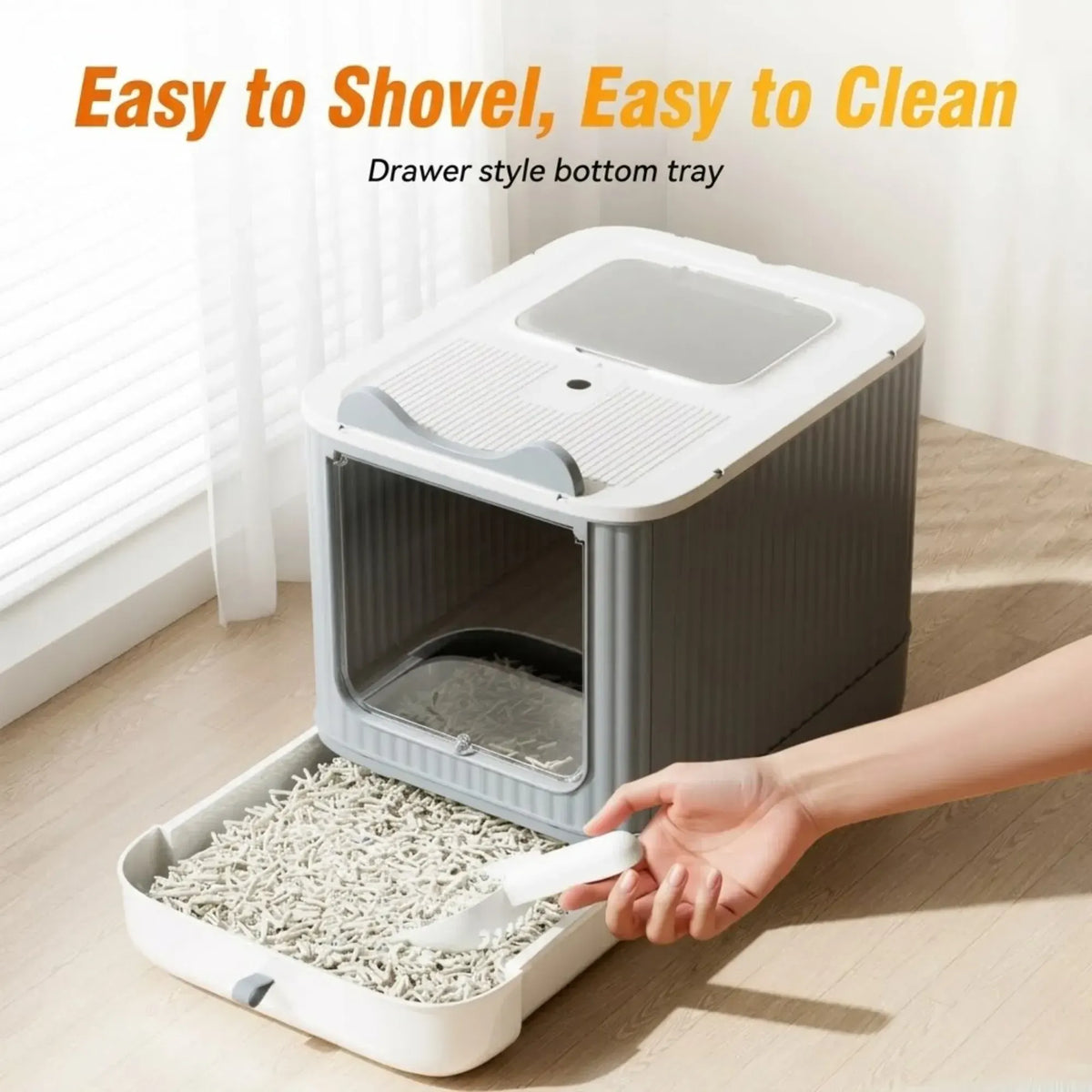 CARLA HOME Enclosed Cat Litter Box - Drawer Tray - Large - Scoop Drawer Design - Image 3