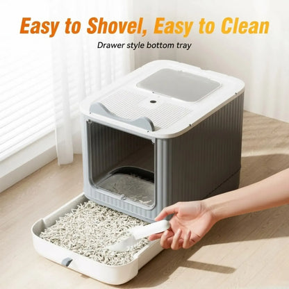 CARLA HOME Enclosed Cat Litter Box - Drawer Tray - Large - Scoop Drawer Design - Image 3