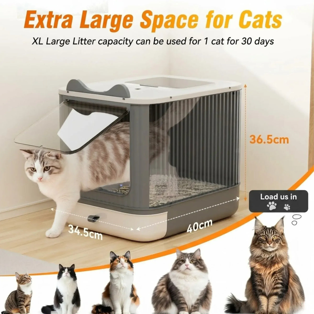 CARLA HOME Enclosed Cat Litter Box - Drawer Tray - Large - Scoop Drawer Design - Image 4