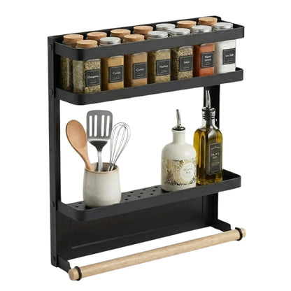 CARLA HOME Magnetic Refrigerator Spice Rack - 2 Tier Fridge Organiser - Black