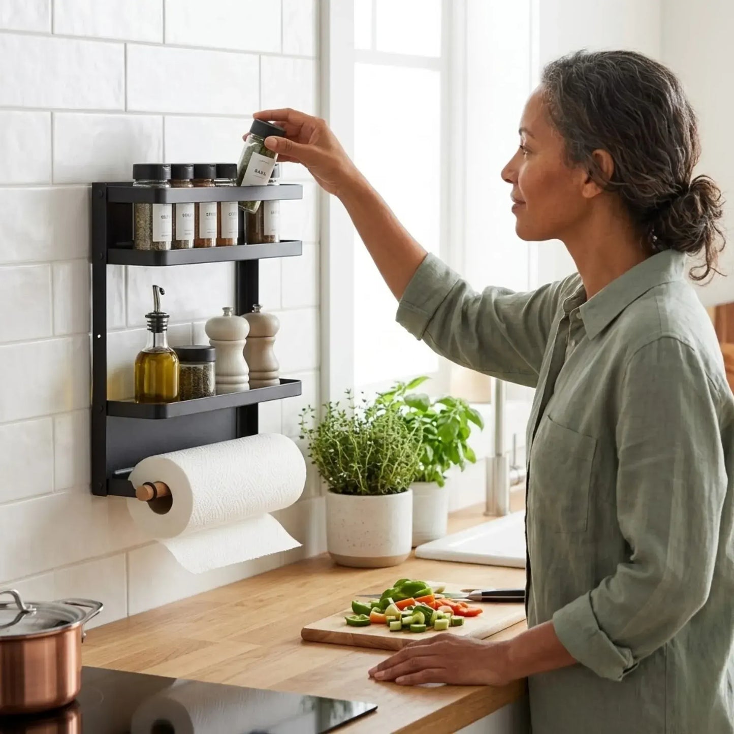 CARLA HOME Magnetic Refrigerator Spice Rack - 2 Tier Fridge Organiser - Black - Image 2