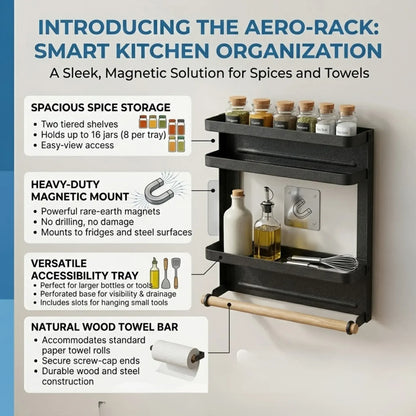 CARLA HOME Magnetic Refrigerator Spice Rack - 2 Tier Fridge Organiser - Black - Image 3