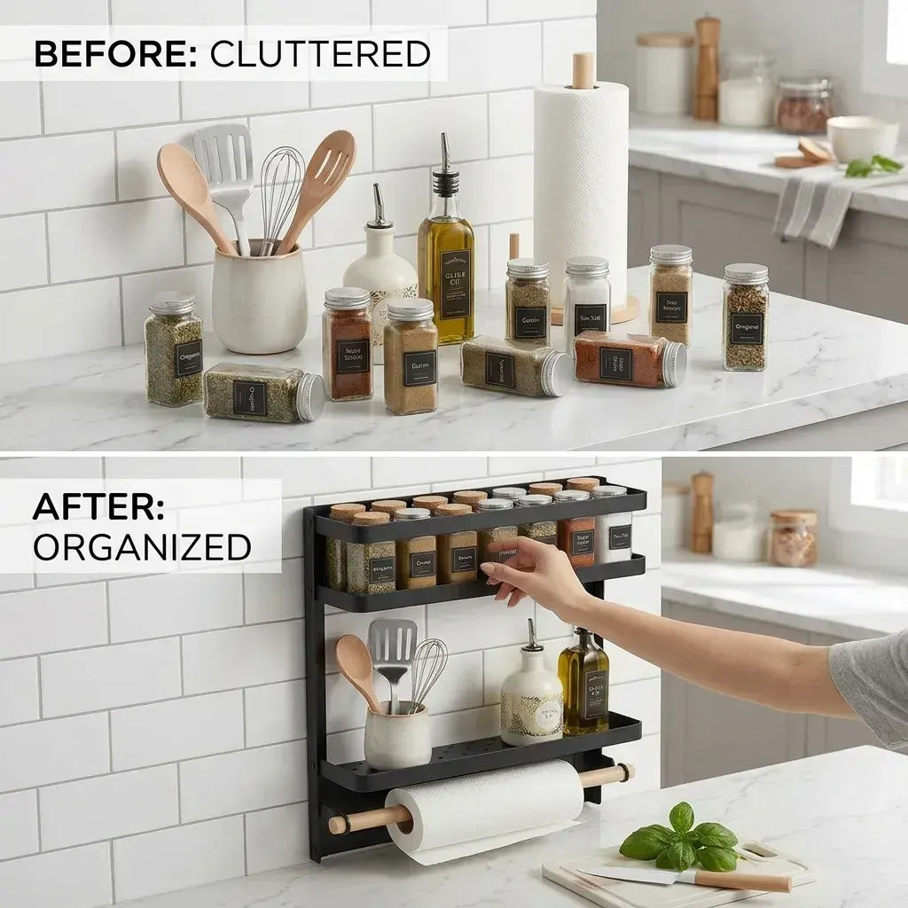 CARLA HOME Magnetic Refrigerator Spice Rack - 2 Tier Fridge Organiser - Black - Image 5