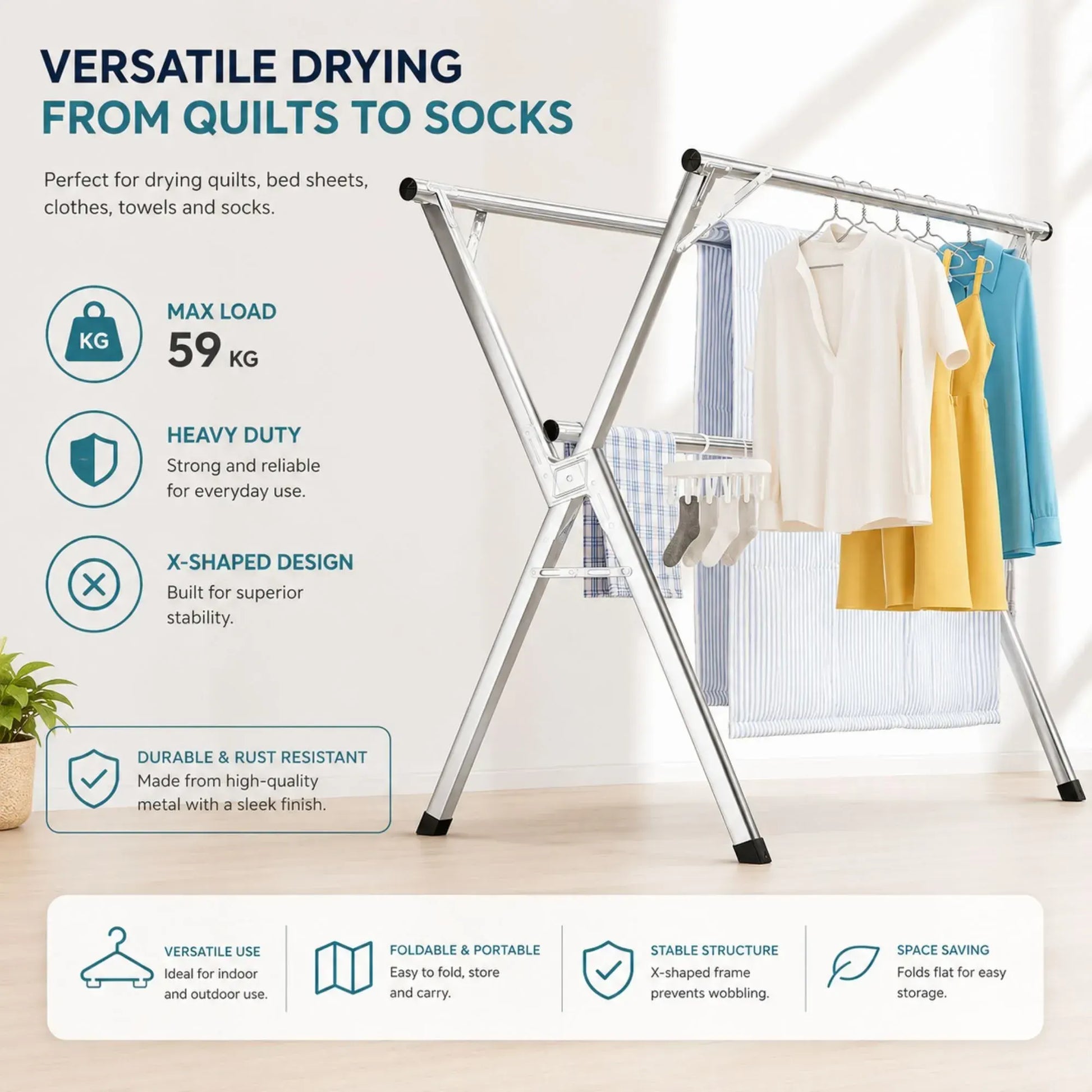 CARLA HOME Clothes Drying Rack Folding Indoor Outdoor, Grey, Kitchen - Image 5