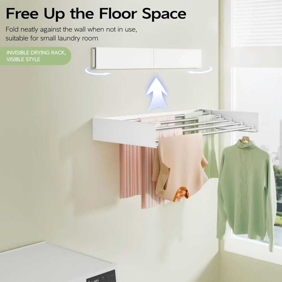 CARLA HOME Wall Mounted Clothes Drying Rack - Foldable - Balcony Folding Clothes - White - Image 5