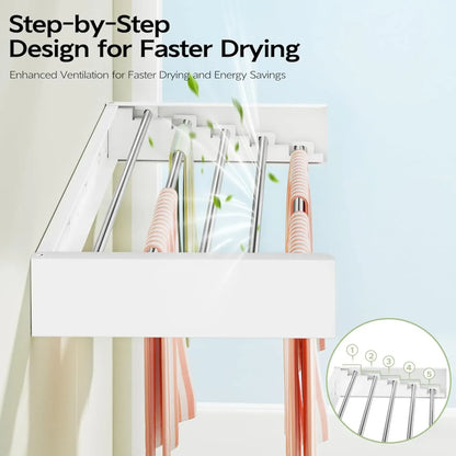 CARLA HOME Wall Mounted Clothes Drying Rack - Foldable - Balcony Folding Clothes - White - Image 6