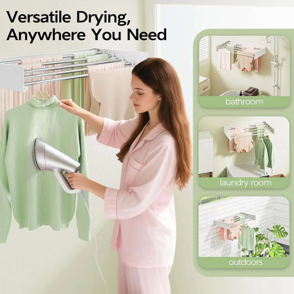 CARLA HOME Wall Mounted Clothes Drying Rack - Foldable - Balcony Folding Clothes - White - Image 8