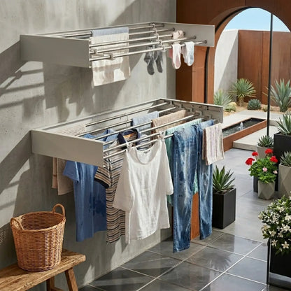 CARLA HOME Wall Mounted Clothes Drying Rack - Foldable - Balcony Folding Clothes - White - Image 9