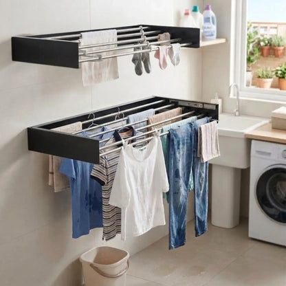 CARLA HOME Wall Mounted Clothes Drying Rack - Foldable - Balcony Folding Clothes - Black - Image 2