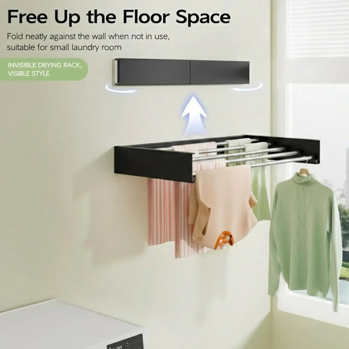 CARLA HOME Wall Mounted Clothes Drying Rack - Foldable - Balcony Folding Clothes - Black - Image 5