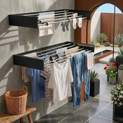 CARLA HOME Wall Mounted Clothes Drying Rack - Foldable - Balcony Folding Clothes - Black - Image 9