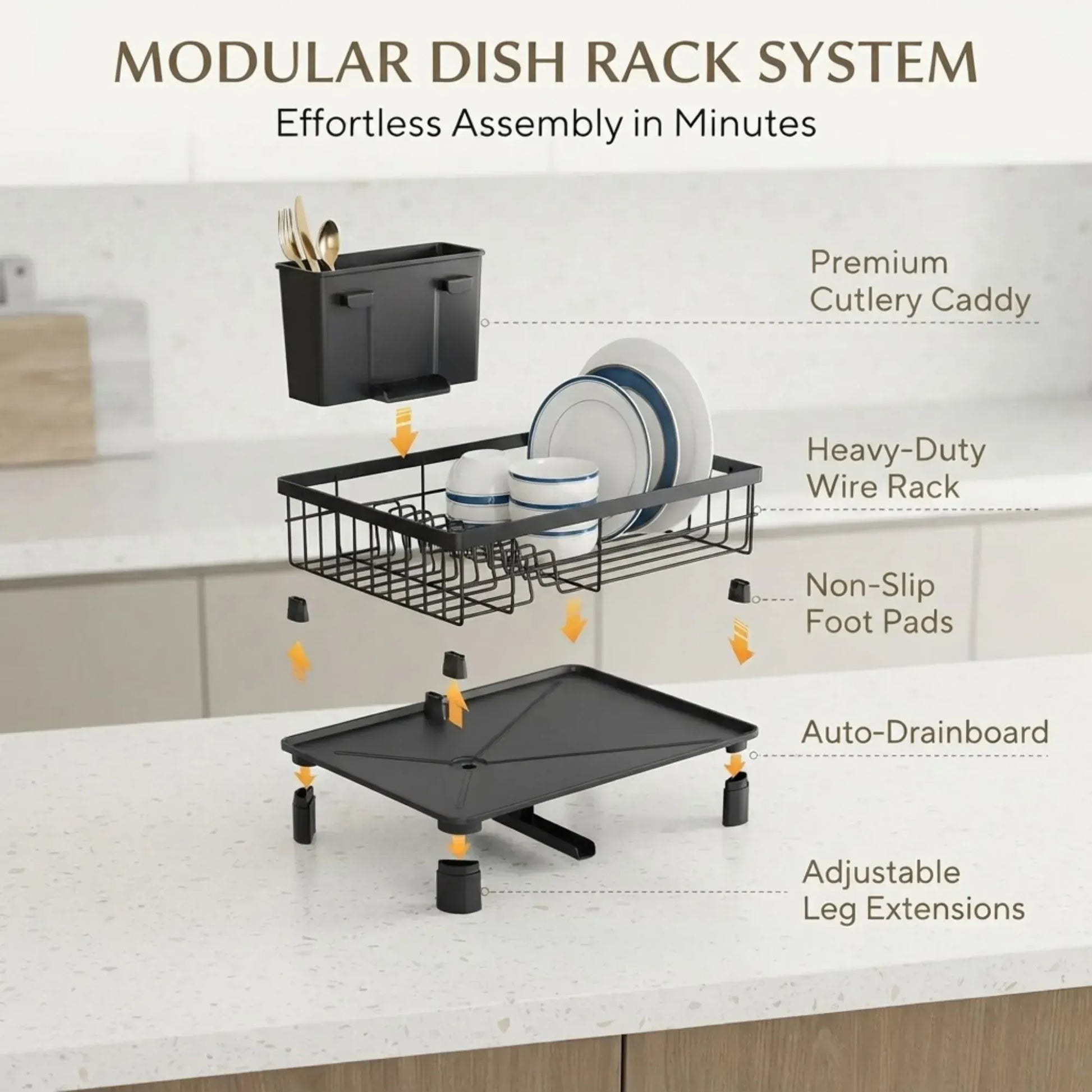 CARLA HOME Dish Drying Rack with Drainboard & Utensil Holder for Kitchen (Black) - Image 4